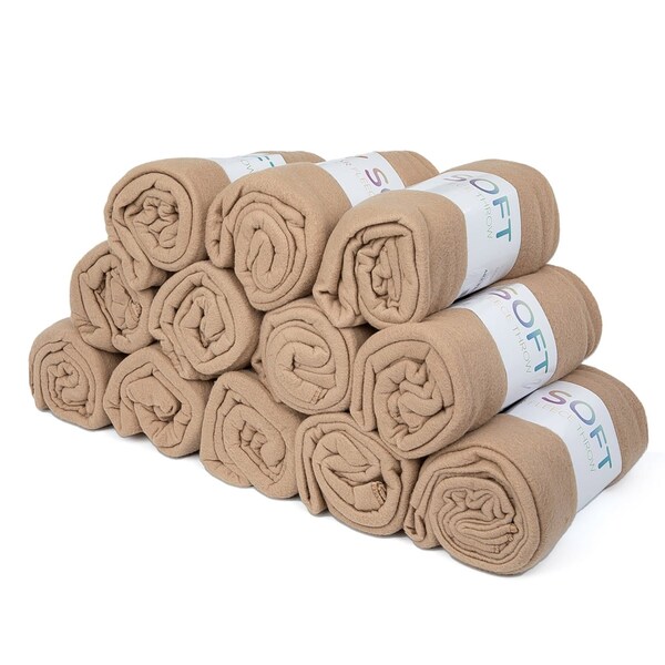 Monarch Brands Polar Fleece Throw, 50in x 60in , Beige, 12PK FLC-PLR-5060-BG-CS - main
